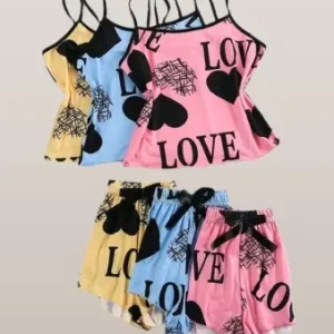 letter three piece top and short set