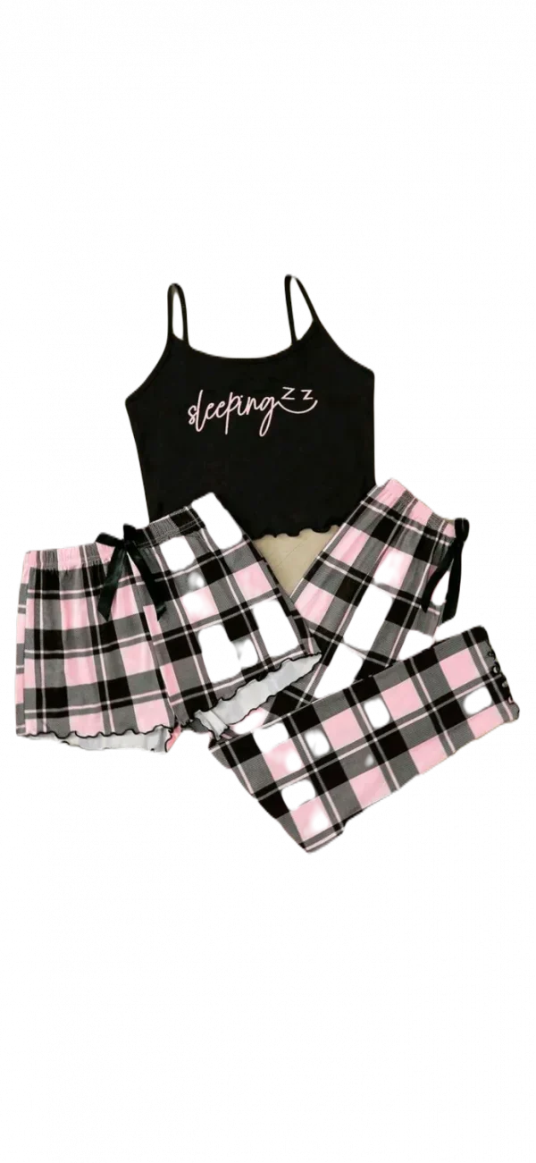 Top with shorts and pants set